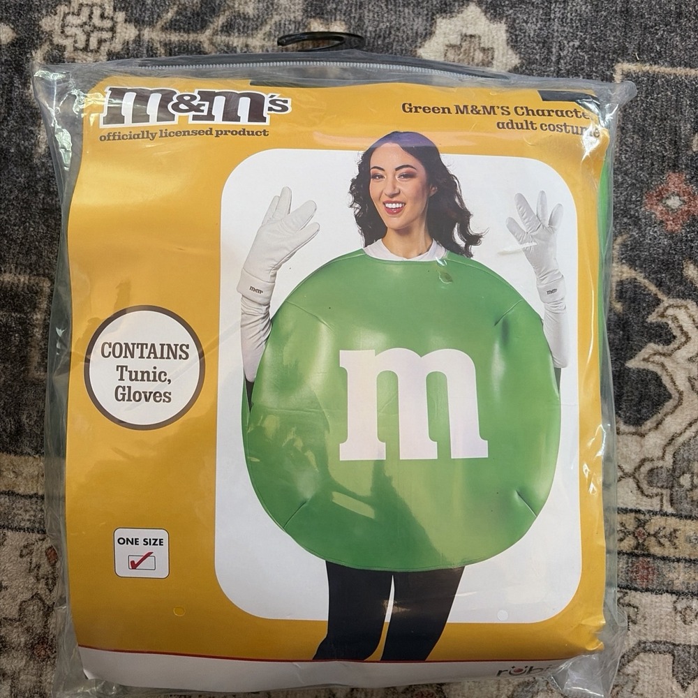 NEW Green M&M's Character Halloween Costume Adult Women's One Size Tunic Gloves